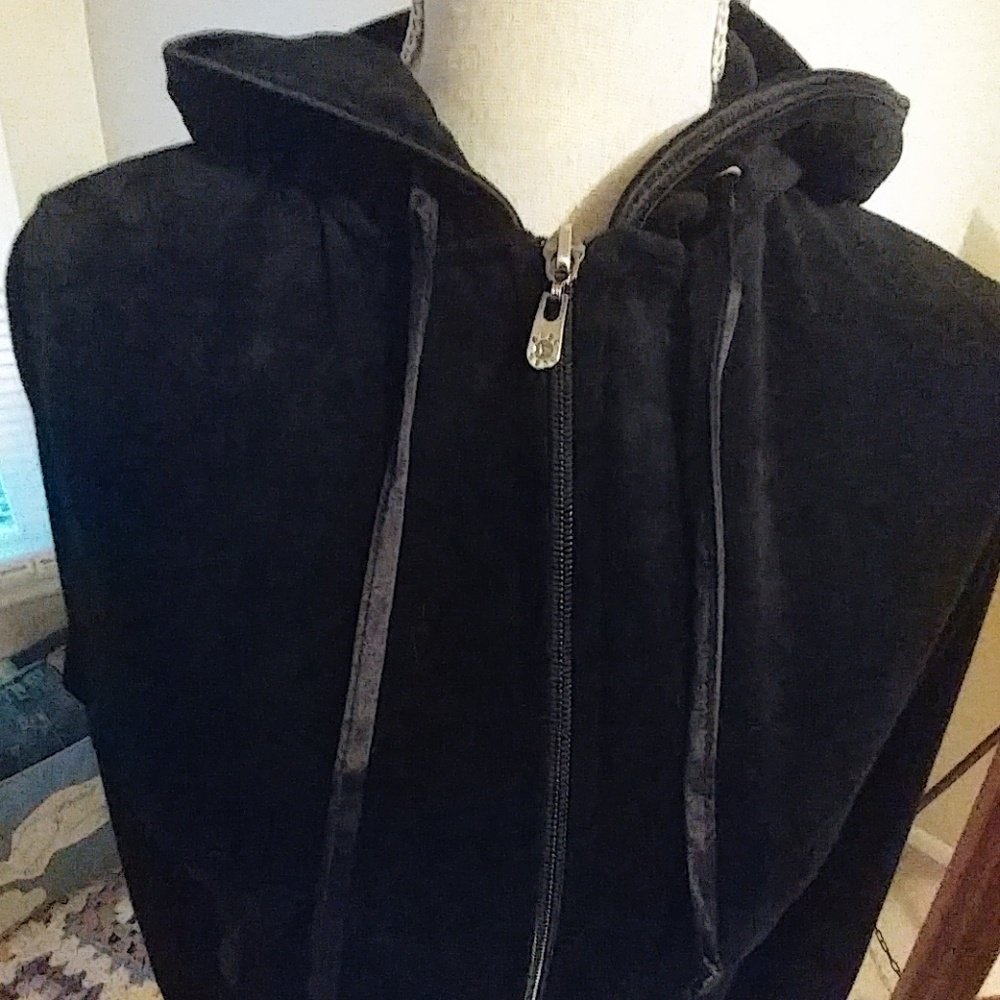 NWOT BCBG Max Azria Black Velour & Satin Hoodie